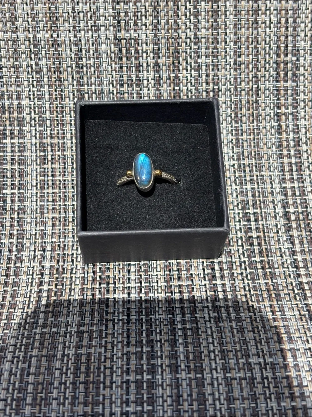 Sterling Silver Labradorite Ring - Blue Flash with gold plated accents size 7.25